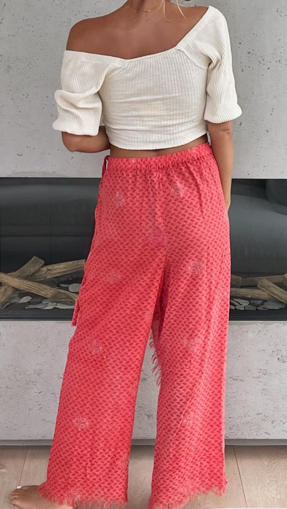 Cotton Wrap Pant - Flamingo