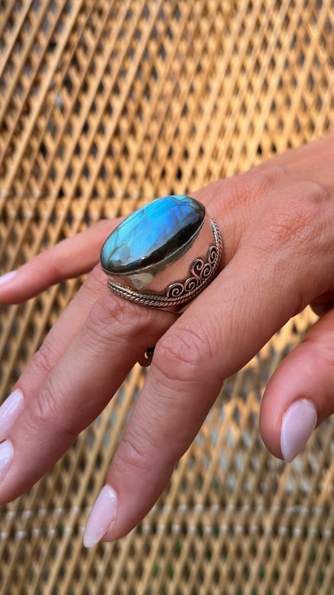 Labradorite Cuff Sterling Silver Ring