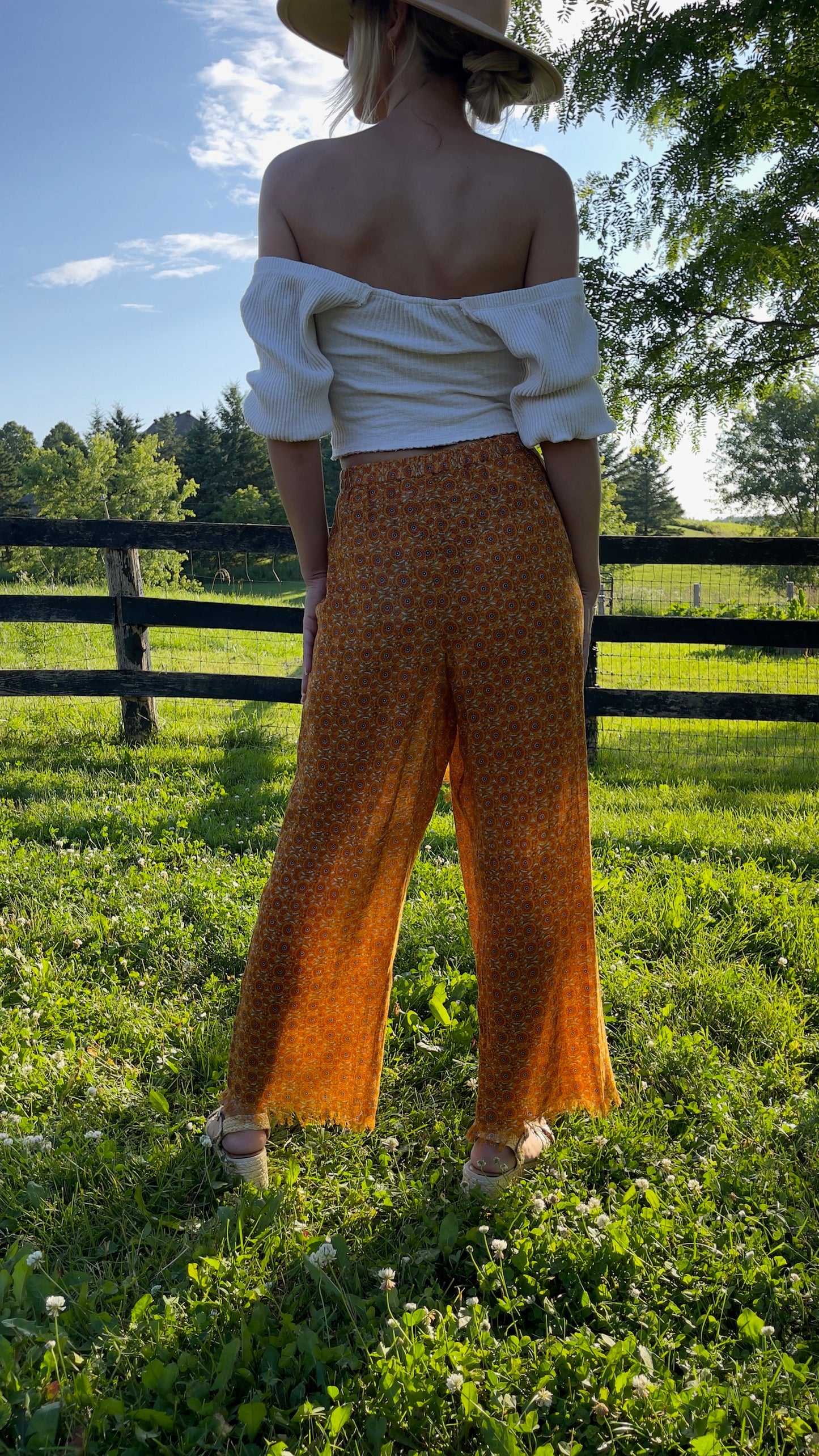 Cotton Wrap Pant - Orange Florals