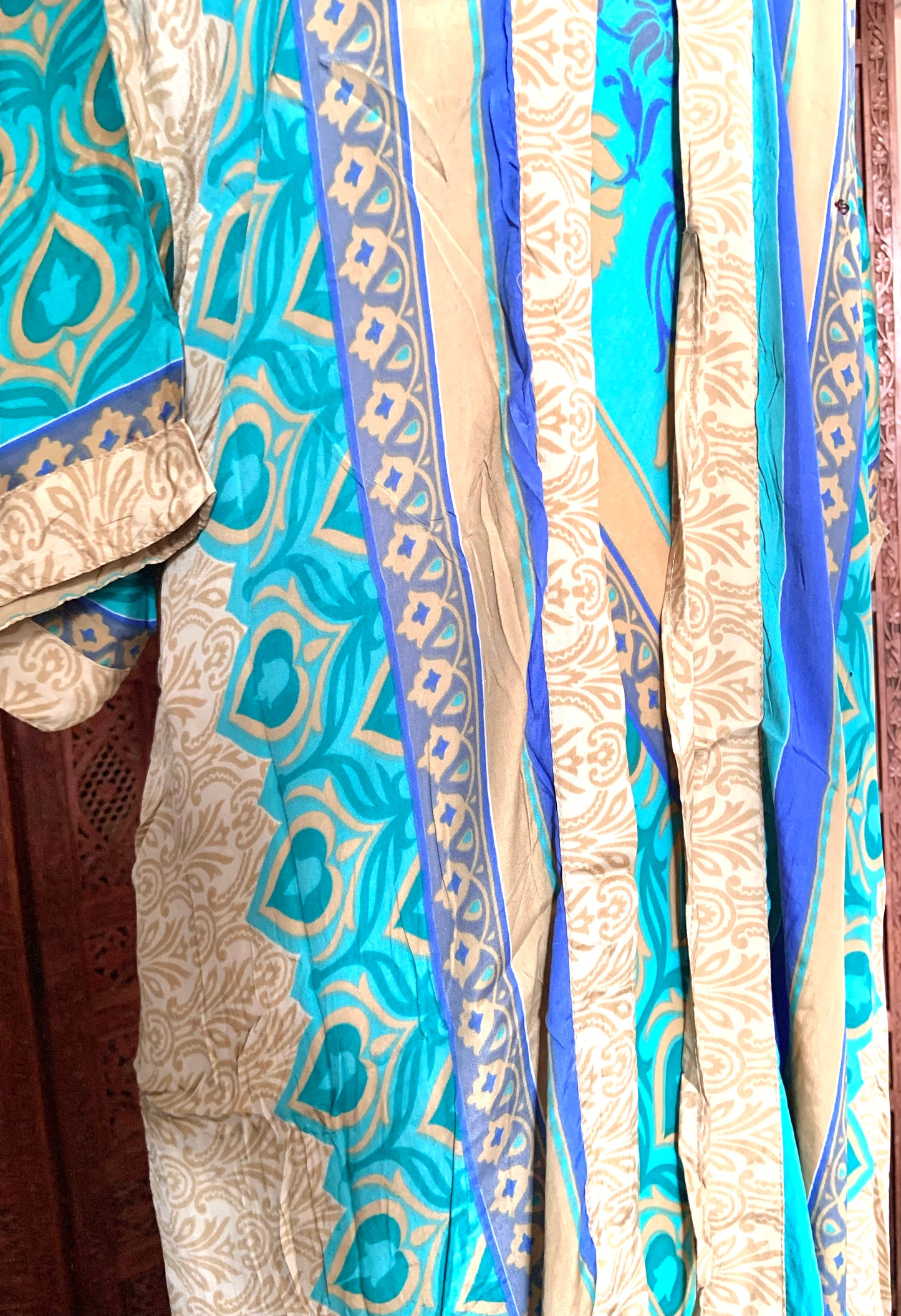 Silk Dress and Kimono Set - Turquoise Cream