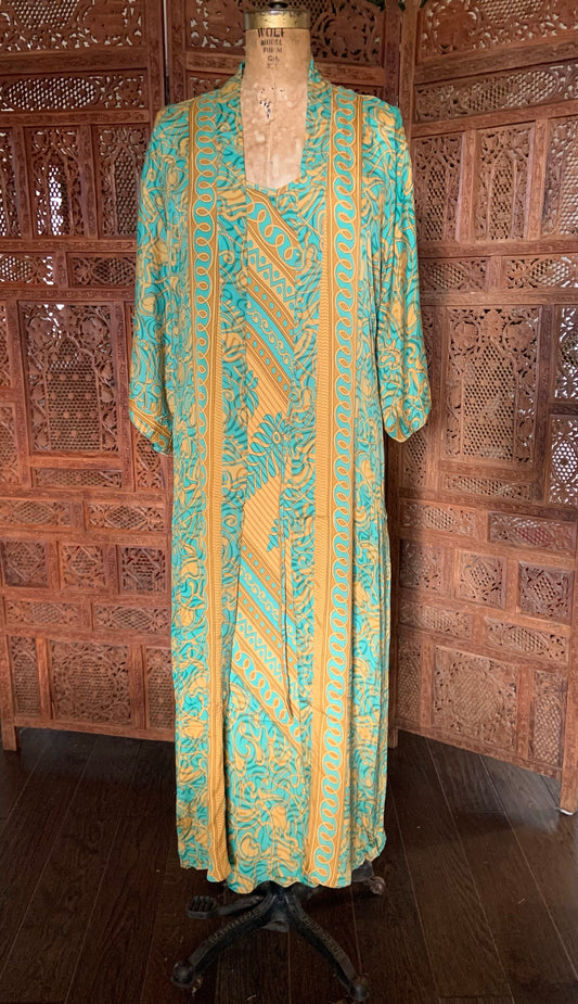 Silk Dress and Kimono Set - Yellow and Green