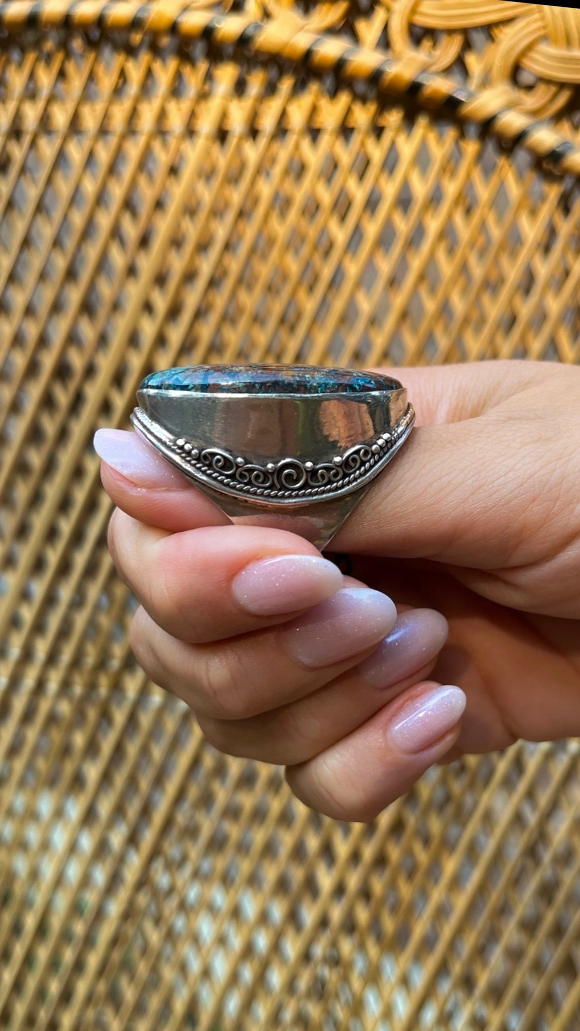 Chrysocolla Cuff Sterling Silver Ring