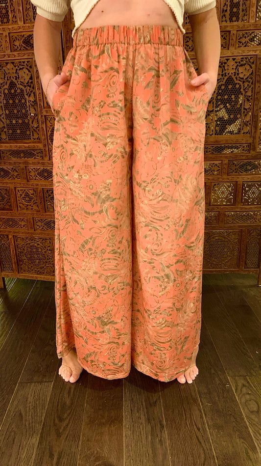 Silk Wide Leg Pant - Australian Coral