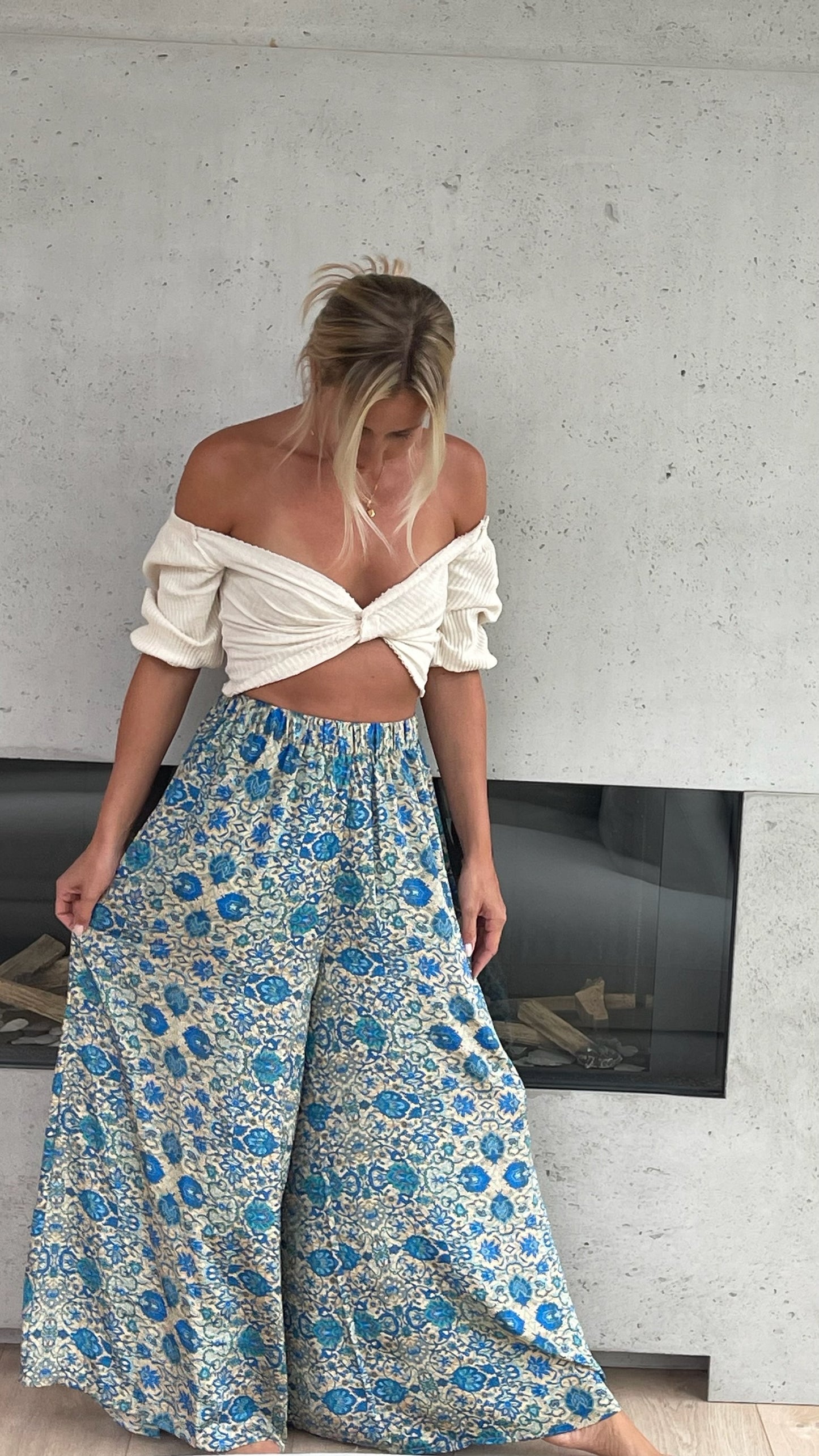 Silk Wide Leg Pant - Ocean