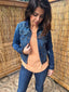 Dark Denim Jacket with Ombre Crochet