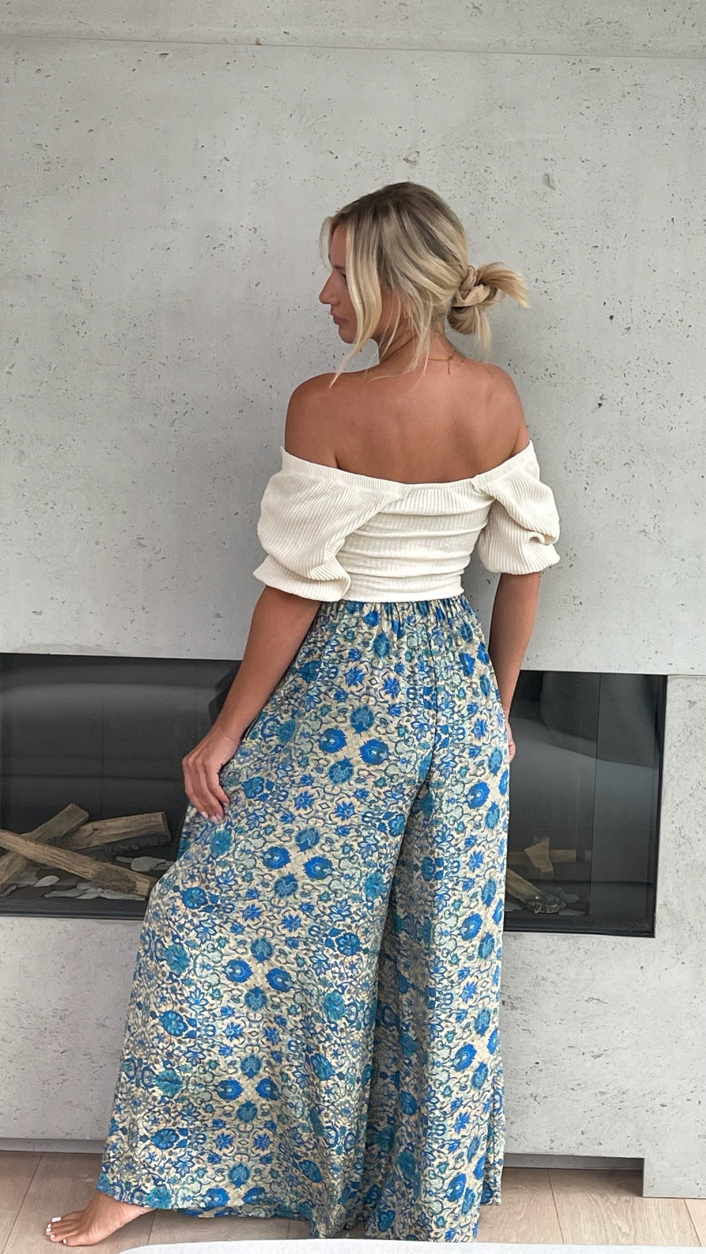 Silk Wide Leg Pant - Ocean