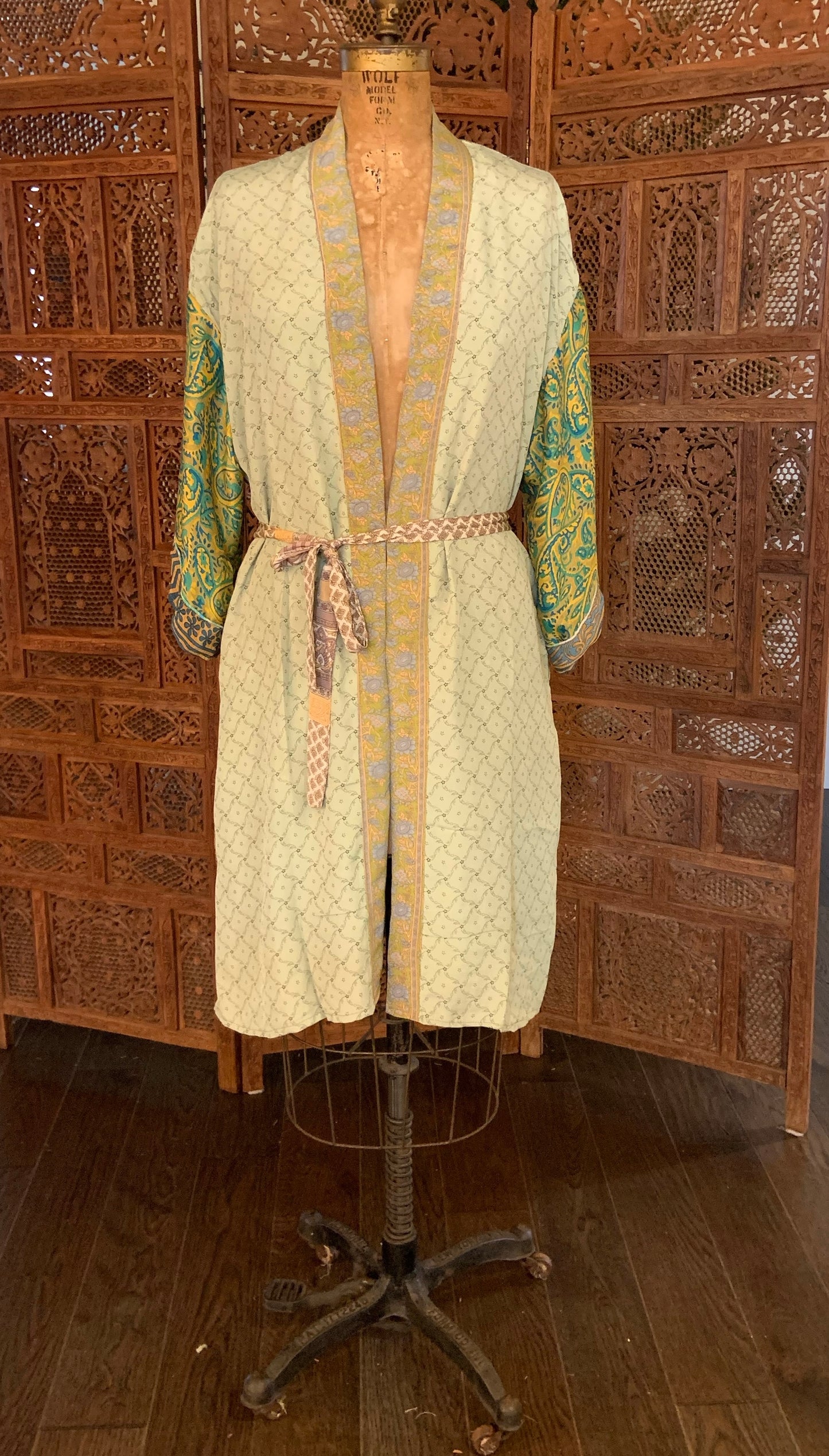 Double Lined Silk Kimono - Green