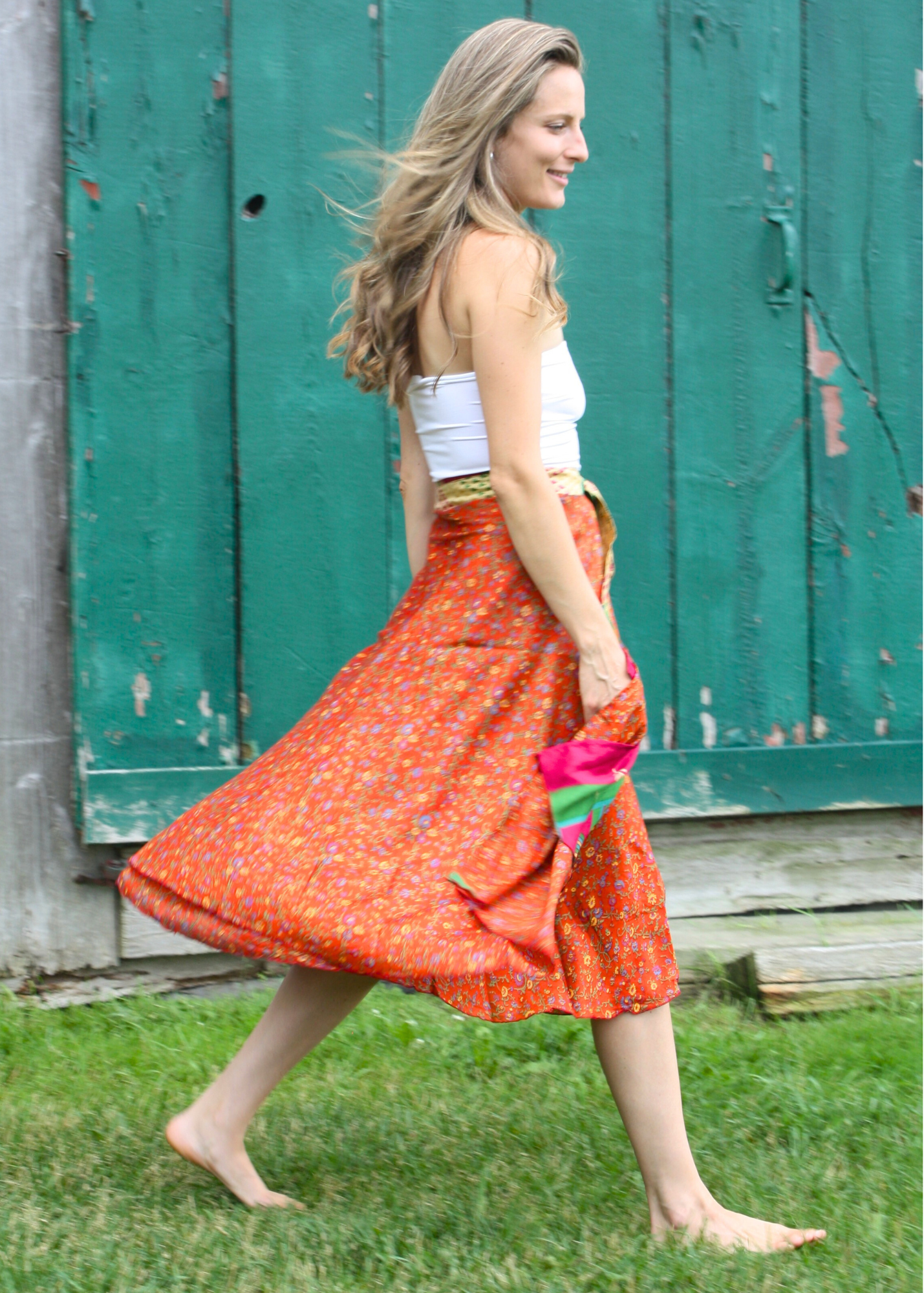 Midi Multi Wear Reversible Skirt - Orange Swirl