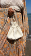 Vintage Cream Woven Drawstring Bag