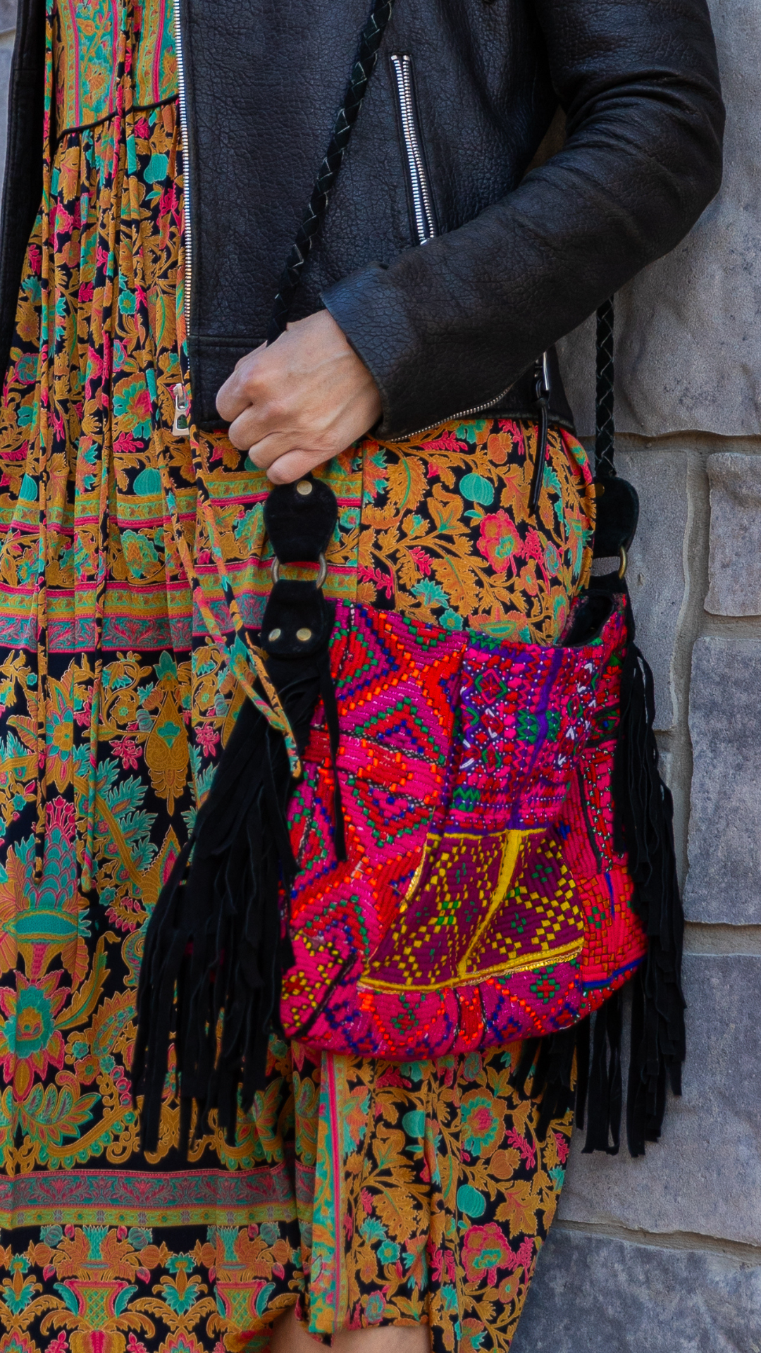 Black Leather Side Fringe Banjara Handbag - Lodhi