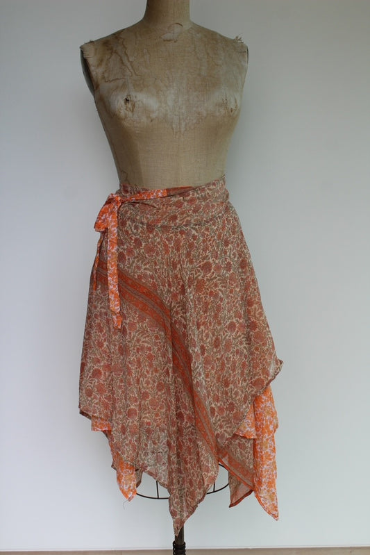 Midi Diamond Multi Wear Reversible Skirt - Orange Flowers